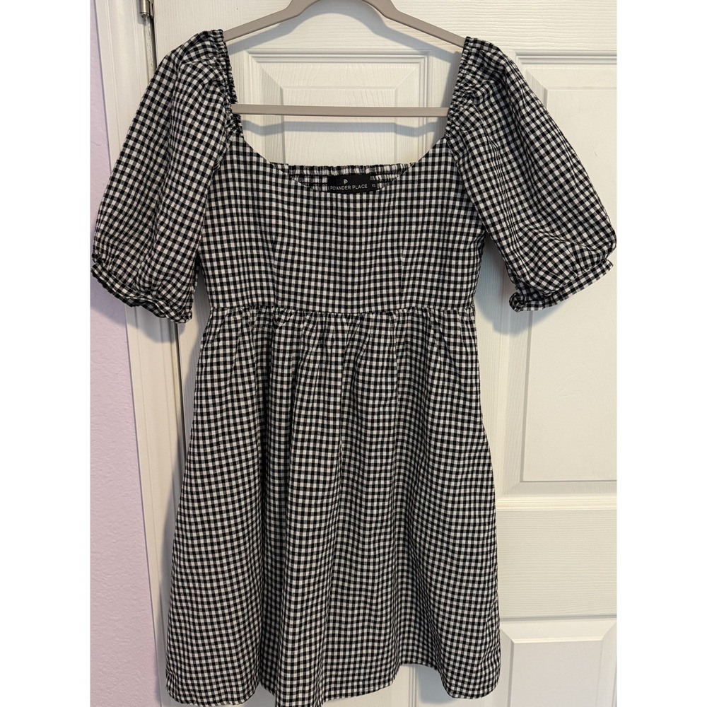 Tuckernuck Pomander Place XS Gingham Smocked Abigail Mini Dress Black/White